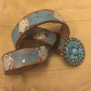 LEATHEROCK Turquoise buckle leather belt MADE USA